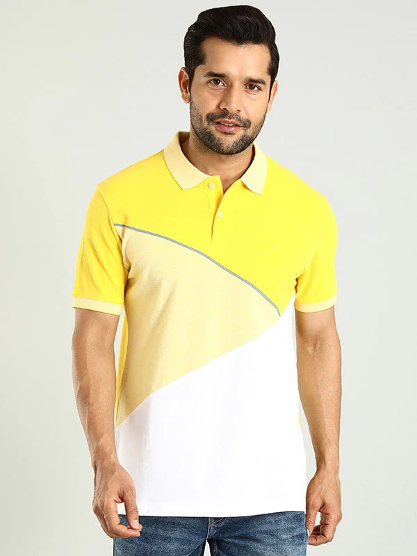 Indian Terrain Men's Half Sleeve Regular Fit Yellow Polo T-Shirt